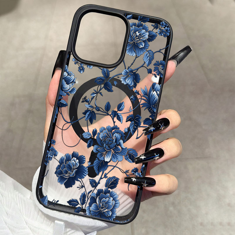 Phone Cases Vintage - Luxury Vintage Blue Floral Magnetic Phone