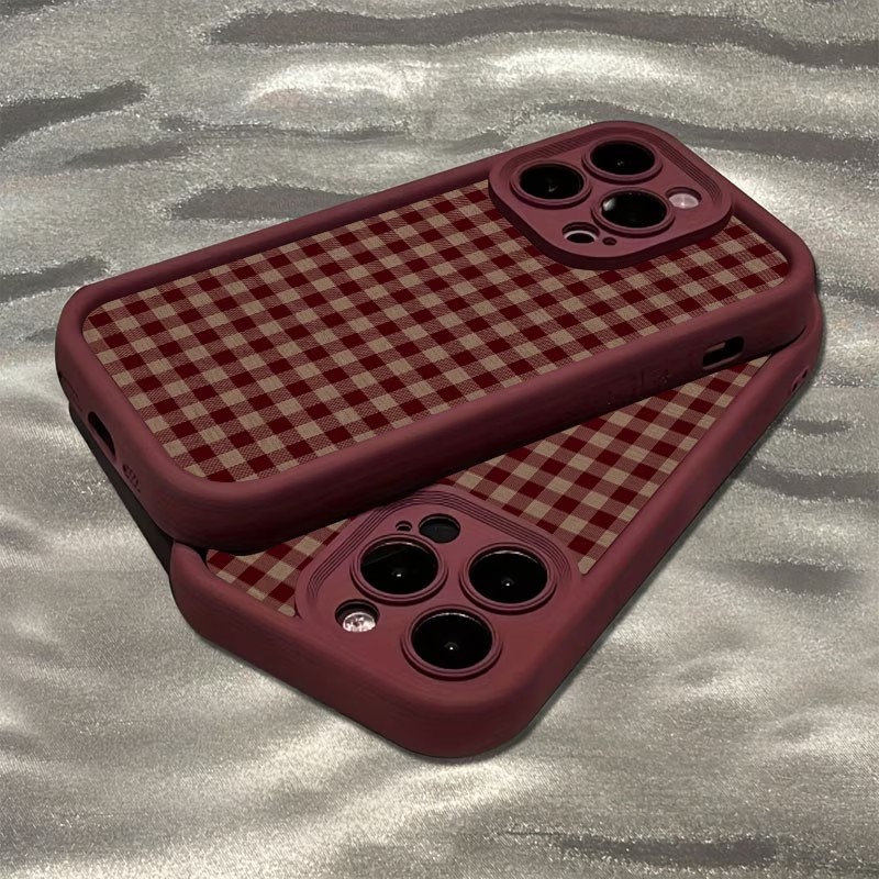 Phone Cases Vintage - Wine Red Vintage Red-Brown Plaid TPU