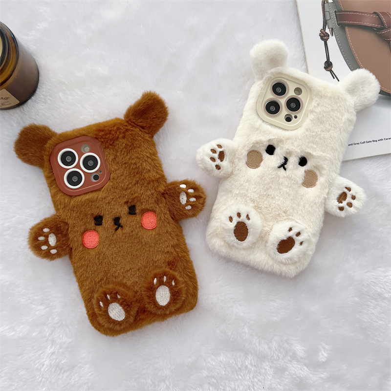 Korean 3D Cartoon Bear Fluffy  - đánh giá và giá Phone Cases Iphone 15