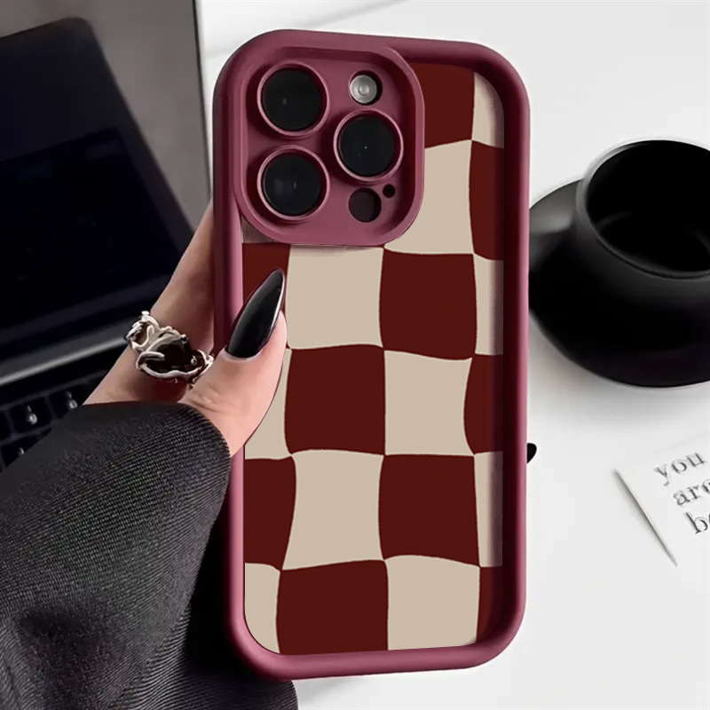 Wine Red Deform Grid Pattern P - đánh giá và giá Phone Cases Red