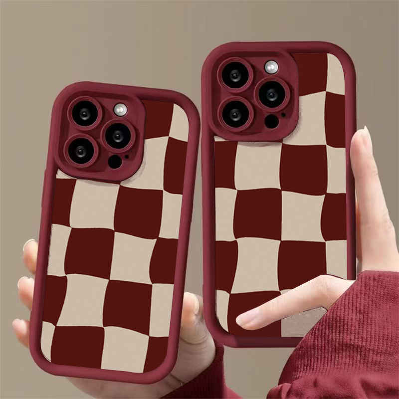 Wine Red Deform Grid Pattern P - đánh giá và giá Phone Cases Red