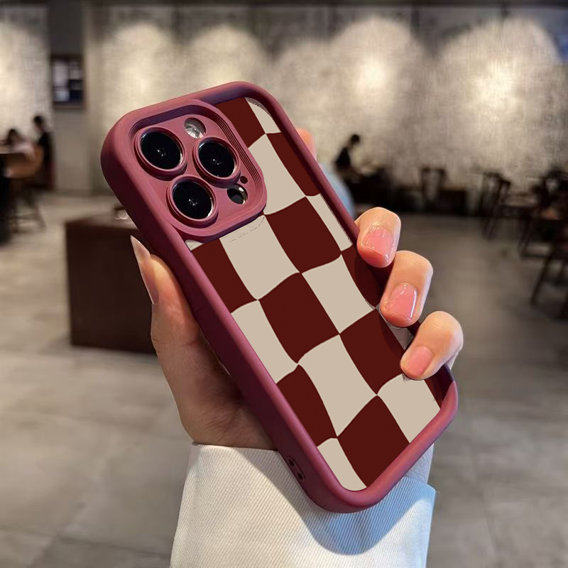Wine Red Deform Grid Pattern P - đánh giá và giá Phone Cases Red